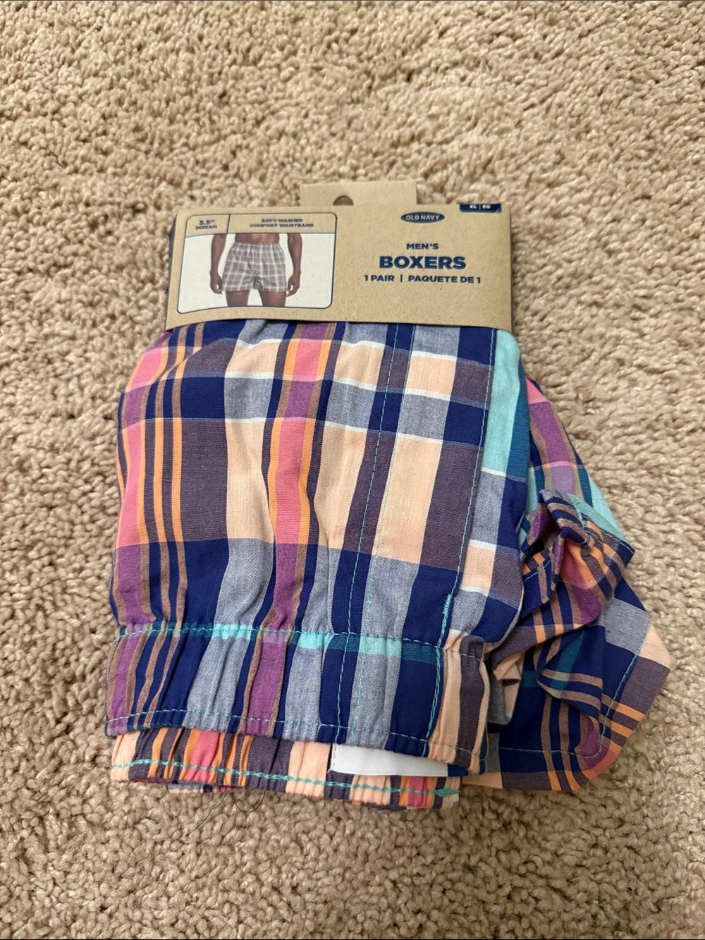 Old Navy Multicolor Plaid Boxers - Navy, Pink, Peach 3.5” inseam  size XL-NWT